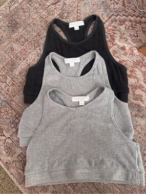 3 Spiritual Gangster ballet Ribbed Racerback Tank Top bras - dark & 2 Light Gray